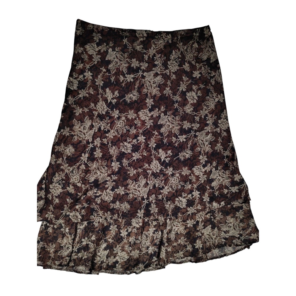 White Stag Brown Floral Tiered Maxi Skirt Womens XL 16/18 Layered Chiffon Lined